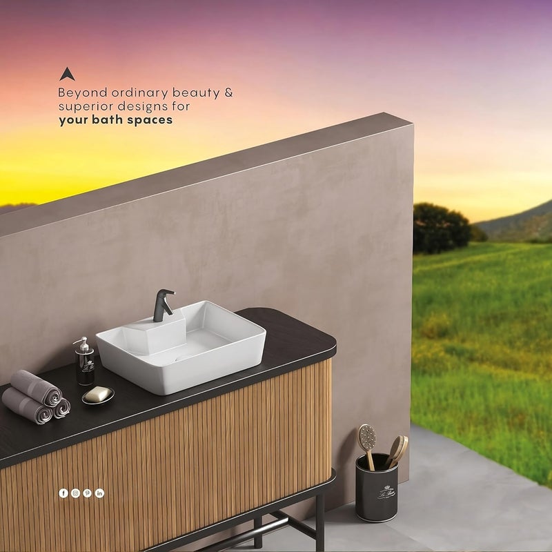 SYON Syon JEFF Premium Ceramic Table Top Wall Mount Wash Basin 16 inch x12 inch  - Image 2
