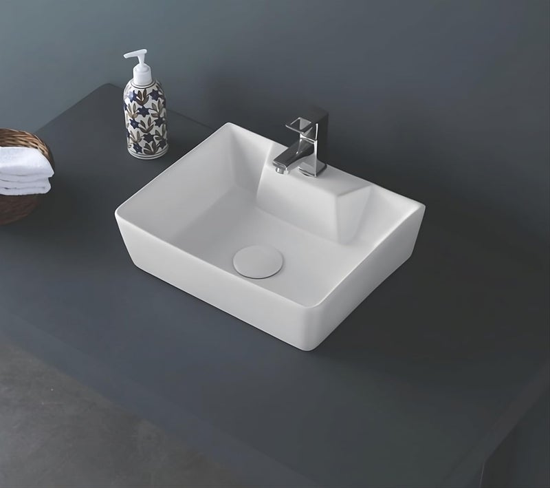 SYON Syon JEFF Premium Ceramic Table Top Wall Mount Wash Basin 16 inch x12 inch  - Image 1