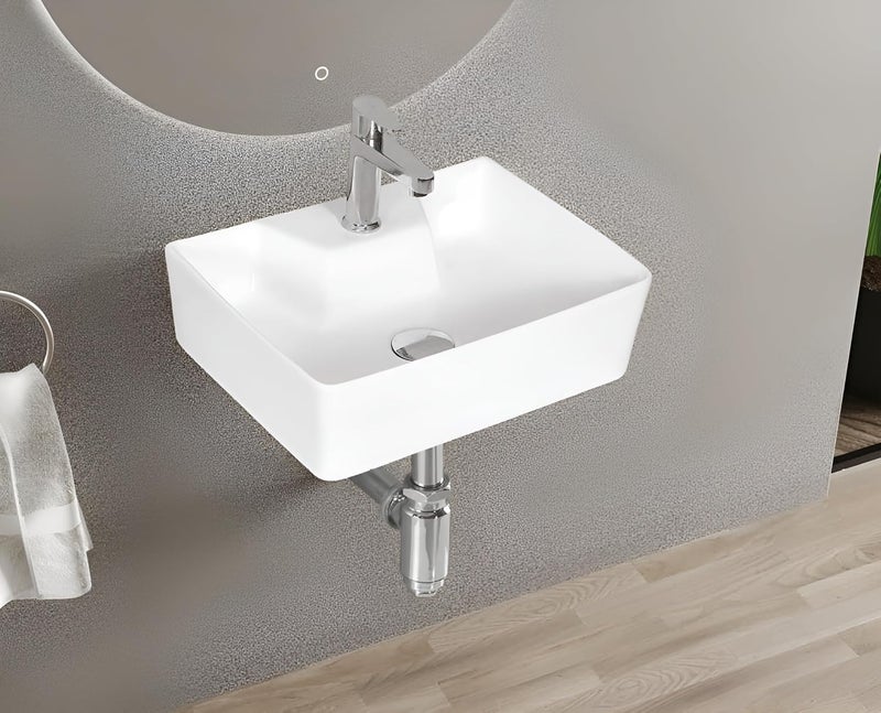 SYON Syon JEFF Premium Ceramic Table Top Wall Mount Wash Basin 16 inch x12 inch  - Image 3