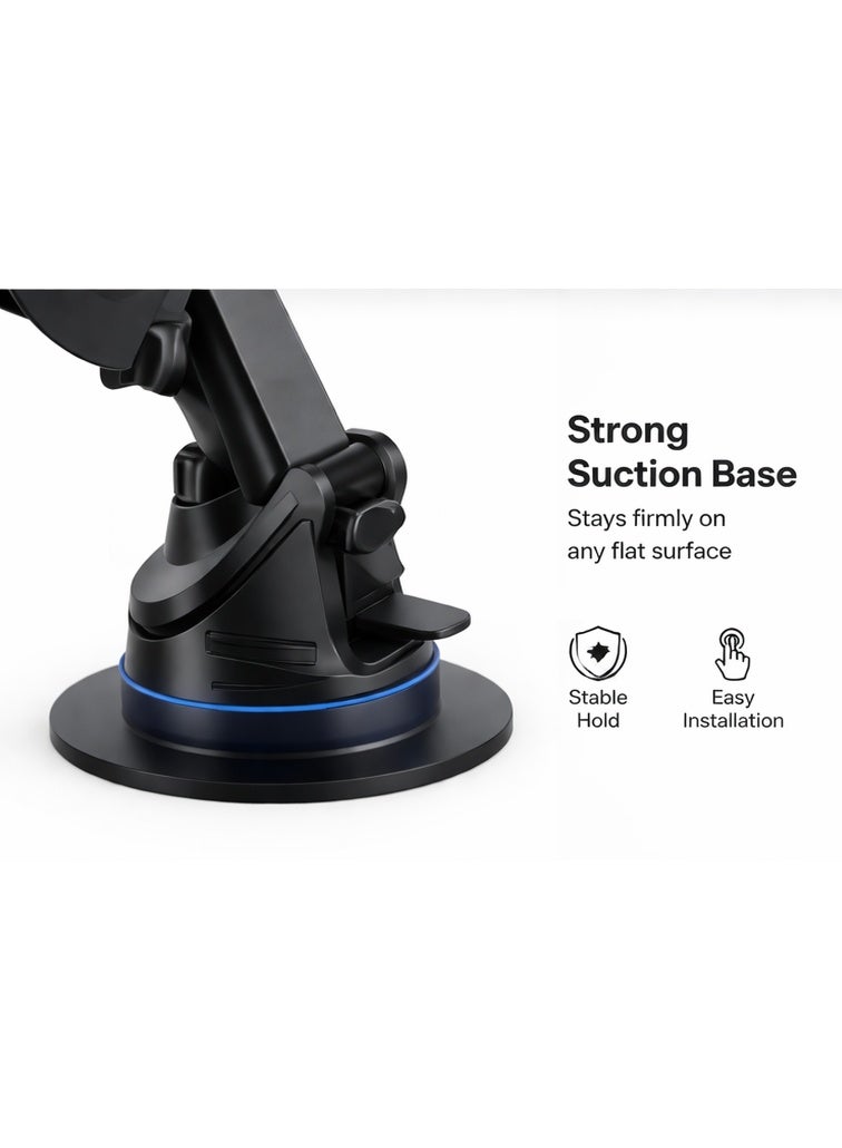 أيروكسا حامل جوال للسيارة AIROXA بقاعدة شفط قوية دوران 360 درجة حامل هاتف عالمي سهل الاستخدام بيد واحدة قابل للتعديل لون أسود - Image 3
