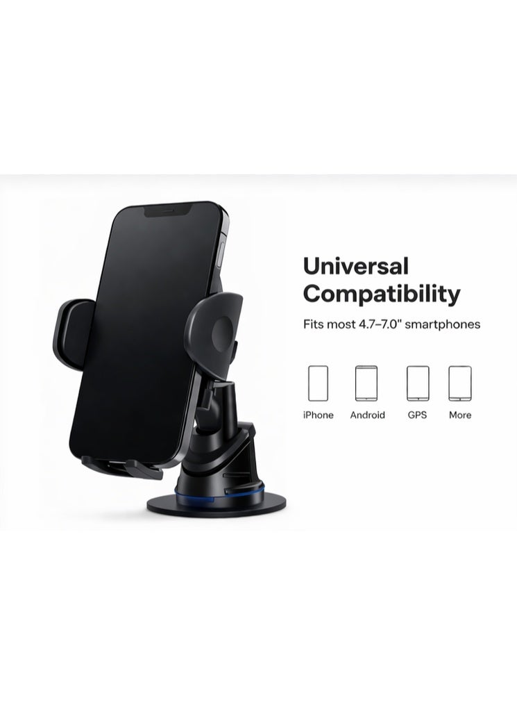 أيروكسا حامل جوال للسيارة AIROXA بقاعدة شفط قوية دوران 360 درجة حامل هاتف عالمي سهل الاستخدام بيد واحدة قابل للتعديل لون أسود - Image 4