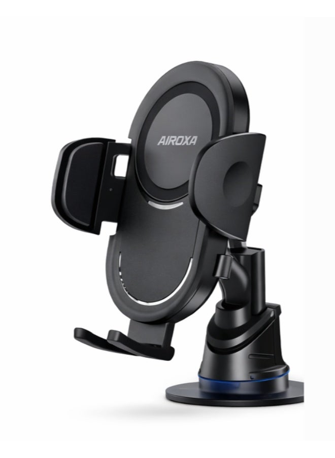 أيروكسا حامل جوال للسيارة AIROXA بقاعدة شفط قوية دوران 360 درجة حامل هاتف عالمي سهل الاستخدام بيد واحدة قابل للتعديل لون أسود - Image 1