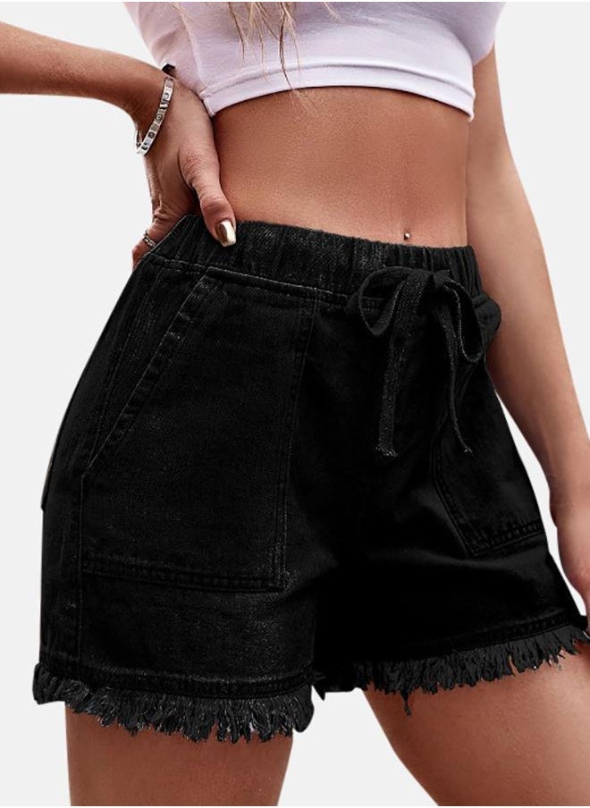 يونيكي شورت جينز أسود سادة - Image 3