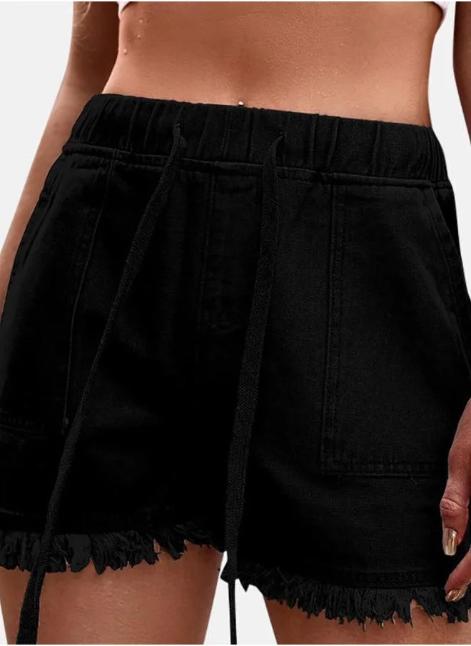 YUNIQEE Black Solid Denim Shorts