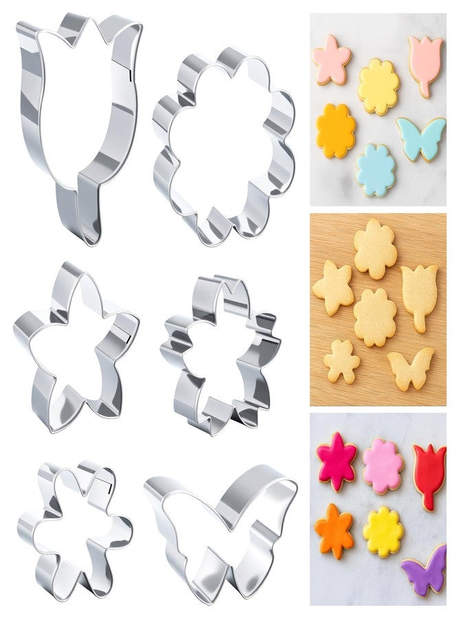 Wanmu 6PCS Flower Cookie Cutter Set, Summer Flowers Cookie Cutters-Daisy, Tulip, Butterfly, Biscuit Fondant Molds, Stainless Steel Cookie-Cutters, Christmas DIY Baking Tool - Image 4