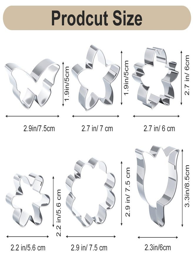 Wanmu 6PCS Flower Cookie Cutter Set, Summer Flowers Cookie Cutters-Daisy, Tulip, Butterfly, Biscuit Fondant Molds, Stainless Steel Cookie-Cutters, Christmas DIY Baking Tool - Image 2