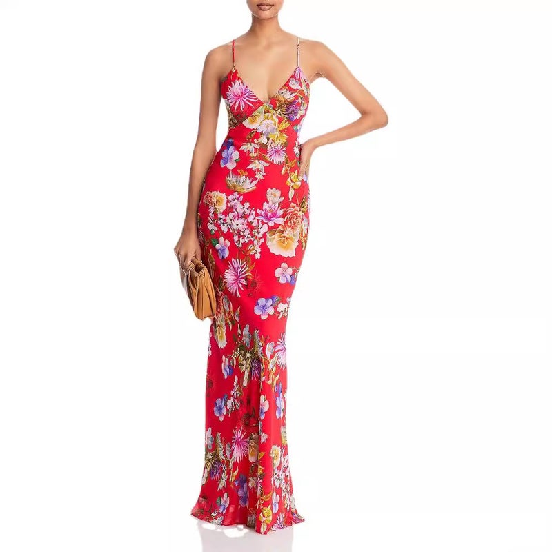 Floral Print Sleeveless Midi Dress with Bow Tie Backless - Image 5