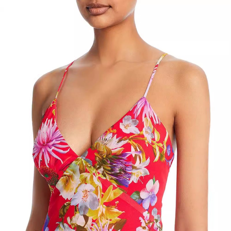 Floral Print Sleeveless Midi Dress with Bow Tie Backless - Image 4