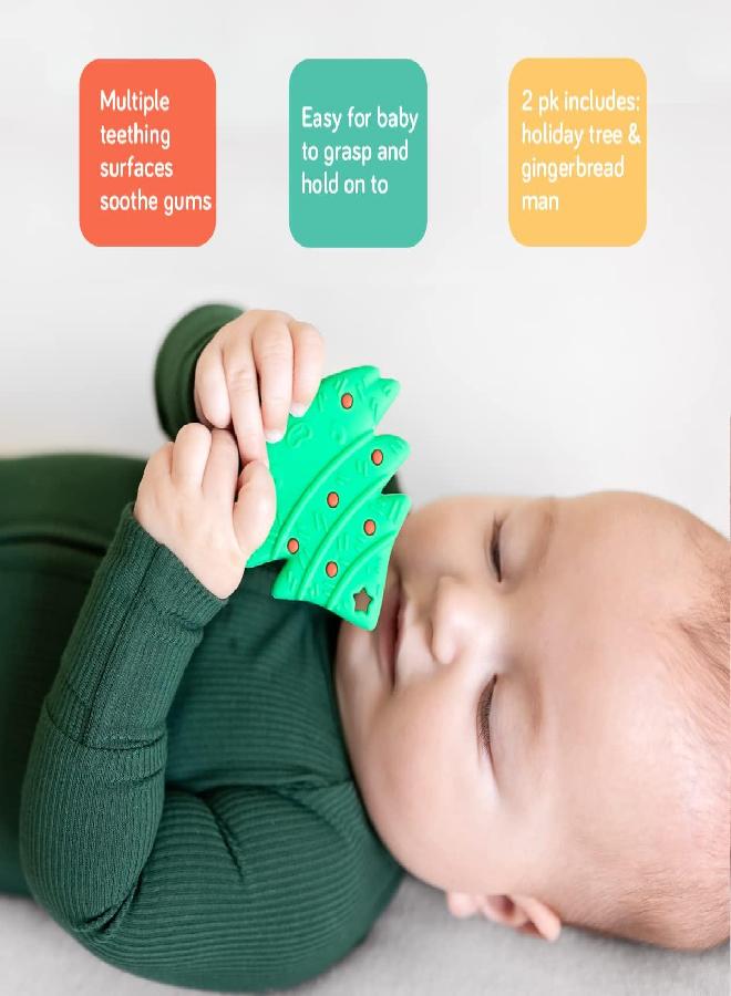 Nuby All Silicone Holiday Tree & Gingerbread Man Cookie Teether - 2 Pack, 3+ Months - Image 4