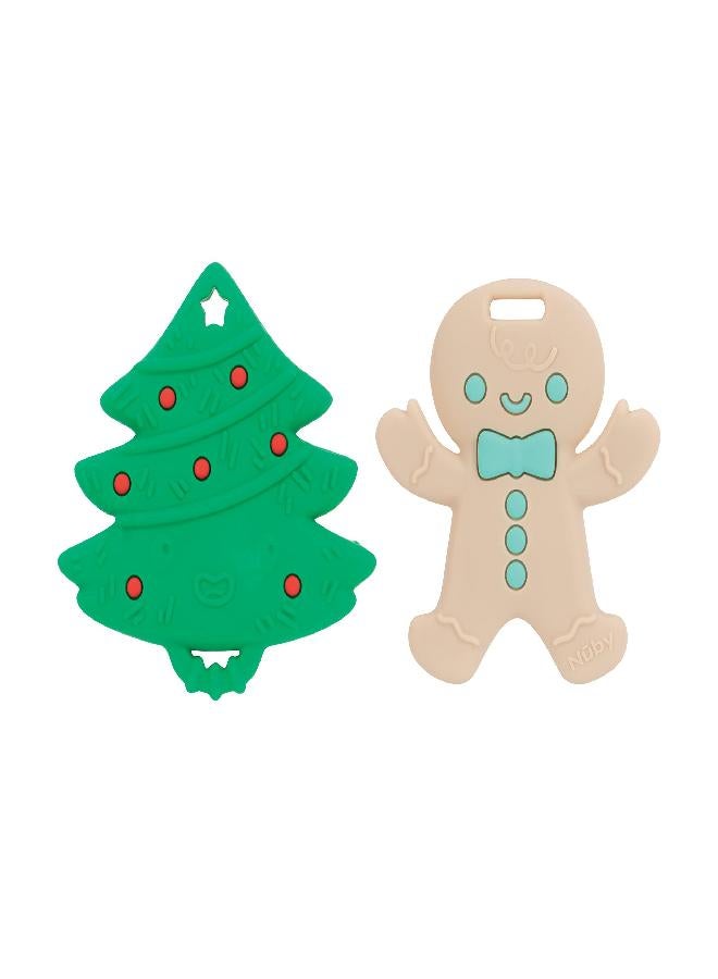 Nuby All Silicone Holiday Tree & Gingerbread Man Cookie Teether - 2 Pack, 3+ Months - Image 1