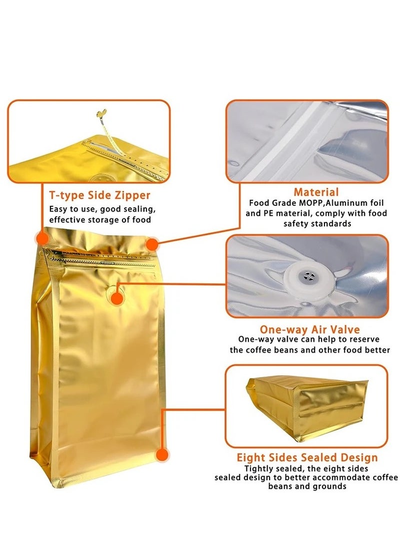 12Pcs Coffee Storage Bags With Valve Flat Bottom Self-Sealing Resealable Food Storage Bags For Food Dried Herbs Multi-Usage Golden Color  - Image 3