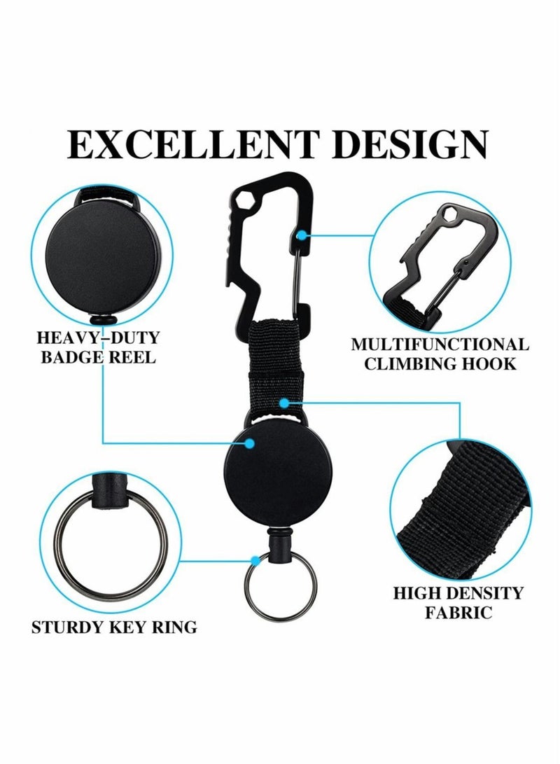 3 Pcs Retractable Keychain, Heavy Duty Carabiner Badge Holder, Tactical ID Badge Reel Clips Holder with 23.6 Inch Steel Retractable Cord for Hanging ID Card Name Key Chain (Black)  - Image 3