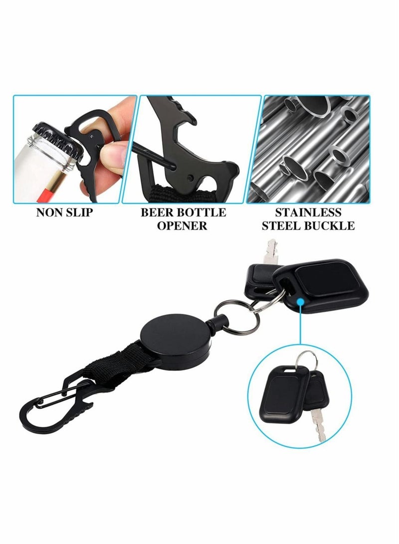 3 Pcs Retractable Keychain, Heavy Duty Carabiner Badge Holder, Tactical ID Badge Reel Clips Holder with 23.6 Inch Steel Retractable Cord for Hanging ID Card Name Key Chain (Black)  - Image 4