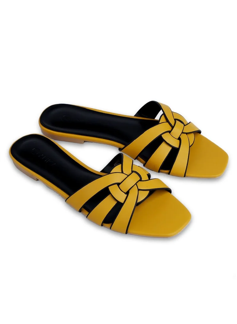 AMICA Azra Women's Flat Leather Sandals with Woven Detail