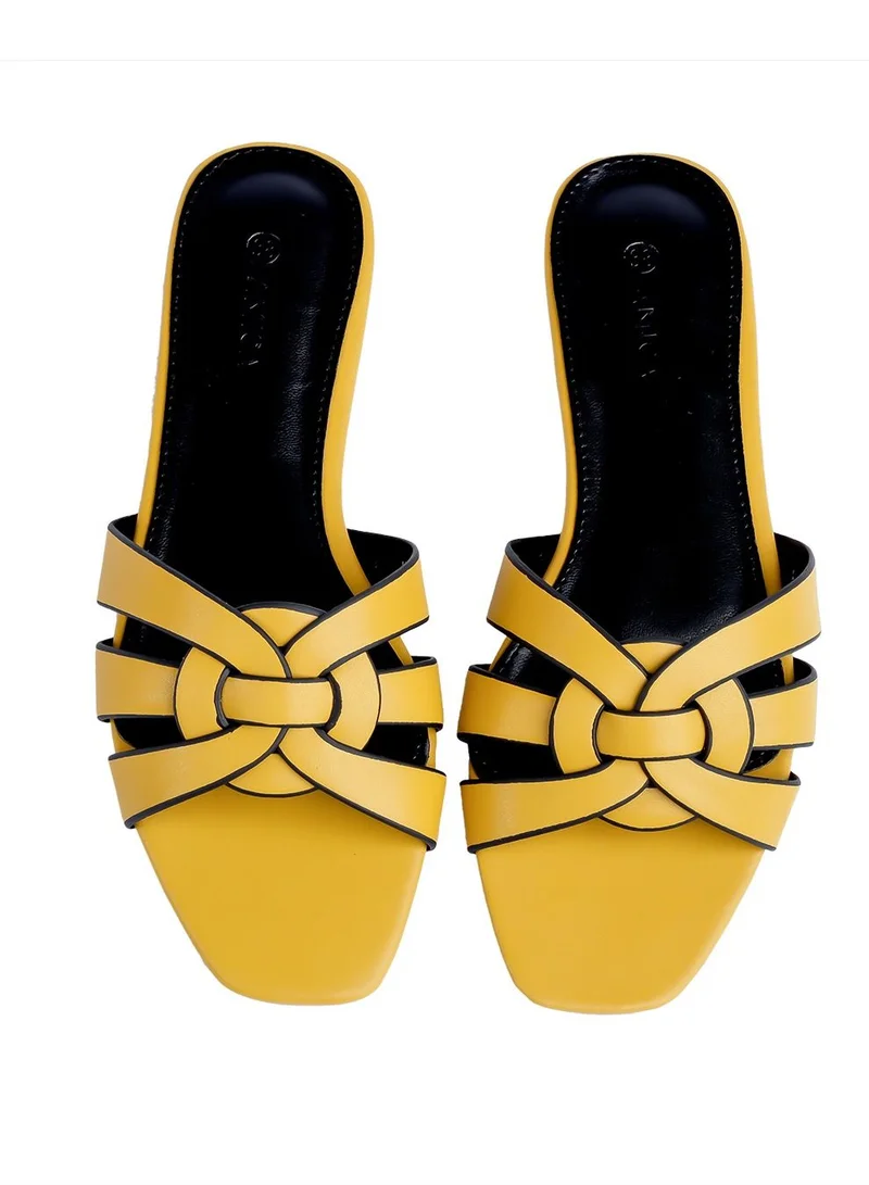 AMICA Azra Women's Flat Leather Sandals with Woven Detail