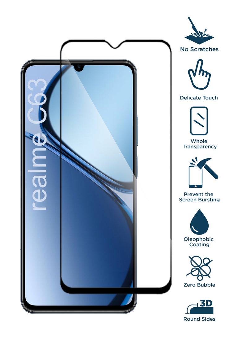 واقي شاشة زجاجي عام من الزجاج المقوى لهاتف Realme C63 - أسود