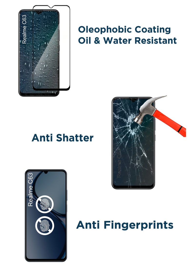 واقي شاشة زجاجي عام من الزجاج المقوى لهاتف Realme C63 - أسود
