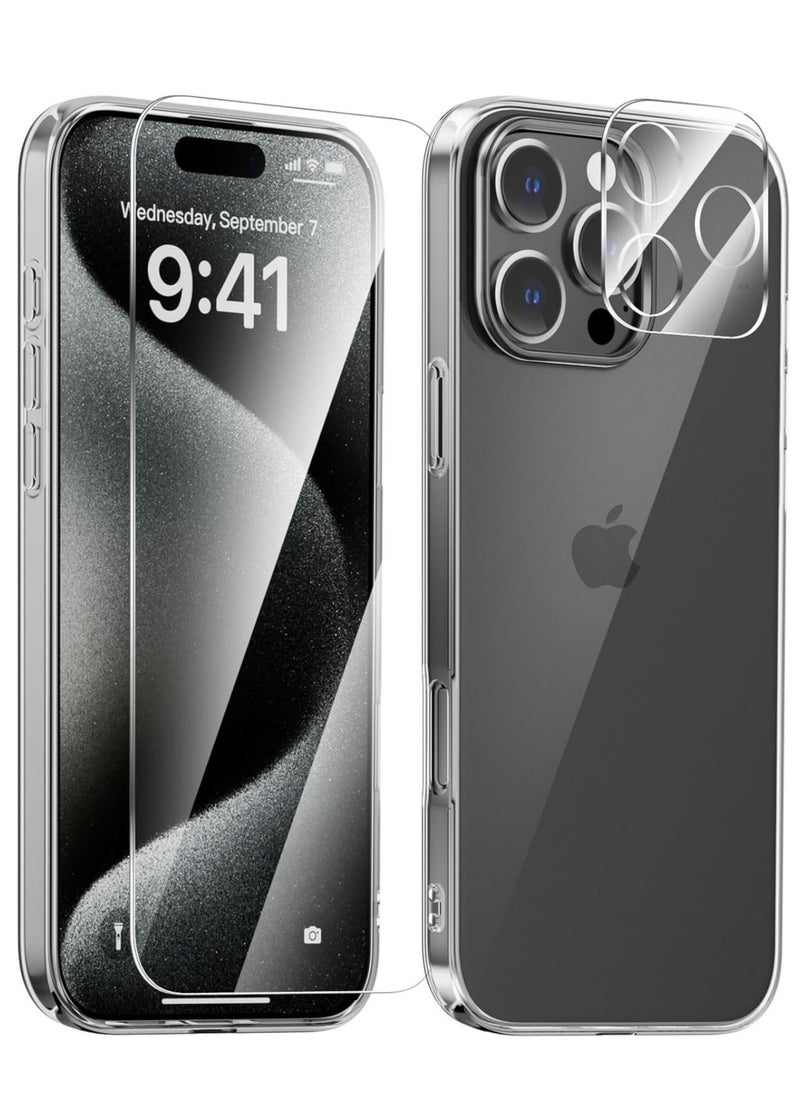 BGM NEW iPhone 16 Pro Clear Case – Ultra-Thin Soft Cover with Anti-Yellowing Technology, Camera Lens and Screen Protectors, Shockproof Design 