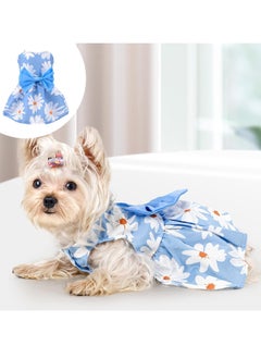 A.M Cute Floral Pattern Dog Dress with Lovely Bow Pet Apparel Dog Clothes for Small Dogs and Cats | Puppy Summer Dress Birthday Pet Apparel Dress (Size: L, Bust: 42cm, Length 32cm)  - Image 1