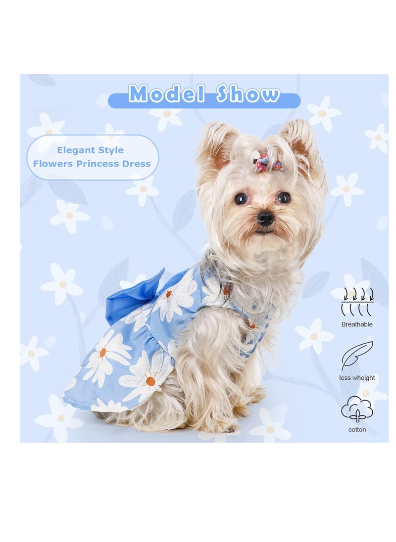 A.M - Cute Floral Pattern Dog Dress with Lovely Bow Pet Apparel Dog Clothes for Small Dogs and Cats | Puppy Summer Dress Birthday Pet Apparel Dress (Size: L, Bust: 42cm, Length 32cm) - Image 1
