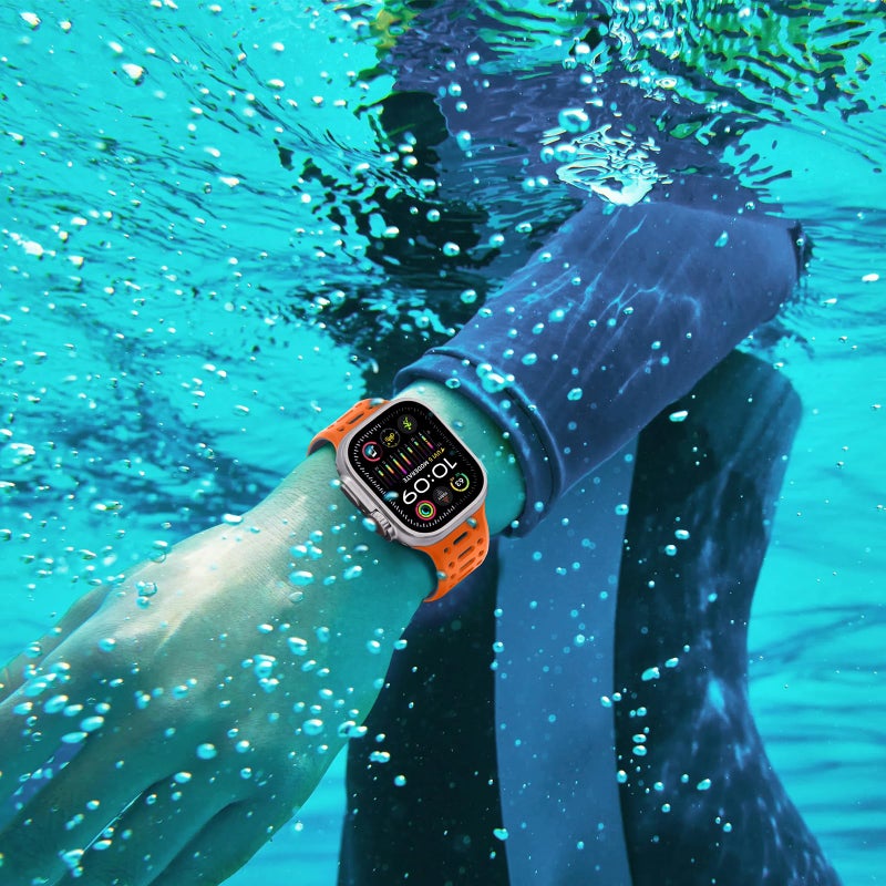 ZZDZZ Compatible with Apple Watch Band 49mm 46mm 45mm 44mm 42mm 41mm 40mm 38mm, Magnetic Silicone Sport Breathable Strap for iWatch Ultra 3/2/1 SE3 Series 11 10 9 8 7-1 (49/46/45/44/42, Orange/Gray) - Image 5