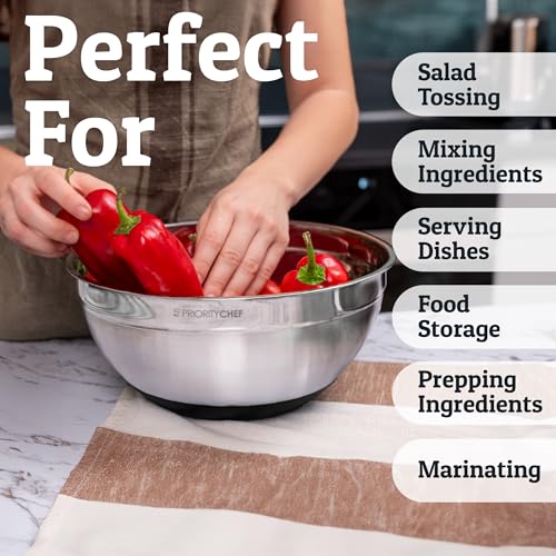 Priority Chef 6Pc Large Mixing Bowls With Lids Set with Non-Slip Bases, Stainless Steel Mixing Bowl Set, 6 Airtight Lids and 3 Graters, Black - Image 5