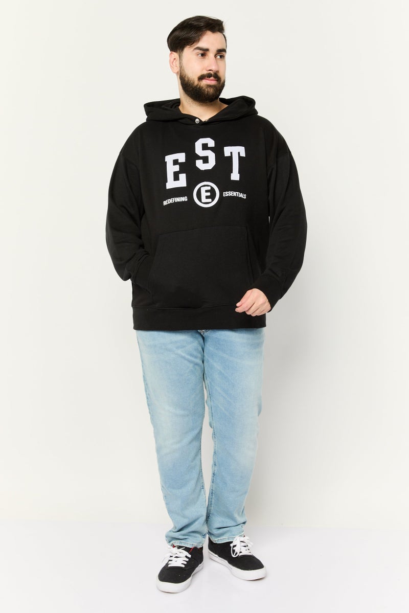 Established Redefining Essentials Men Hooded Long Sleeve Embroidered Sweatshirt, Black - Image 3