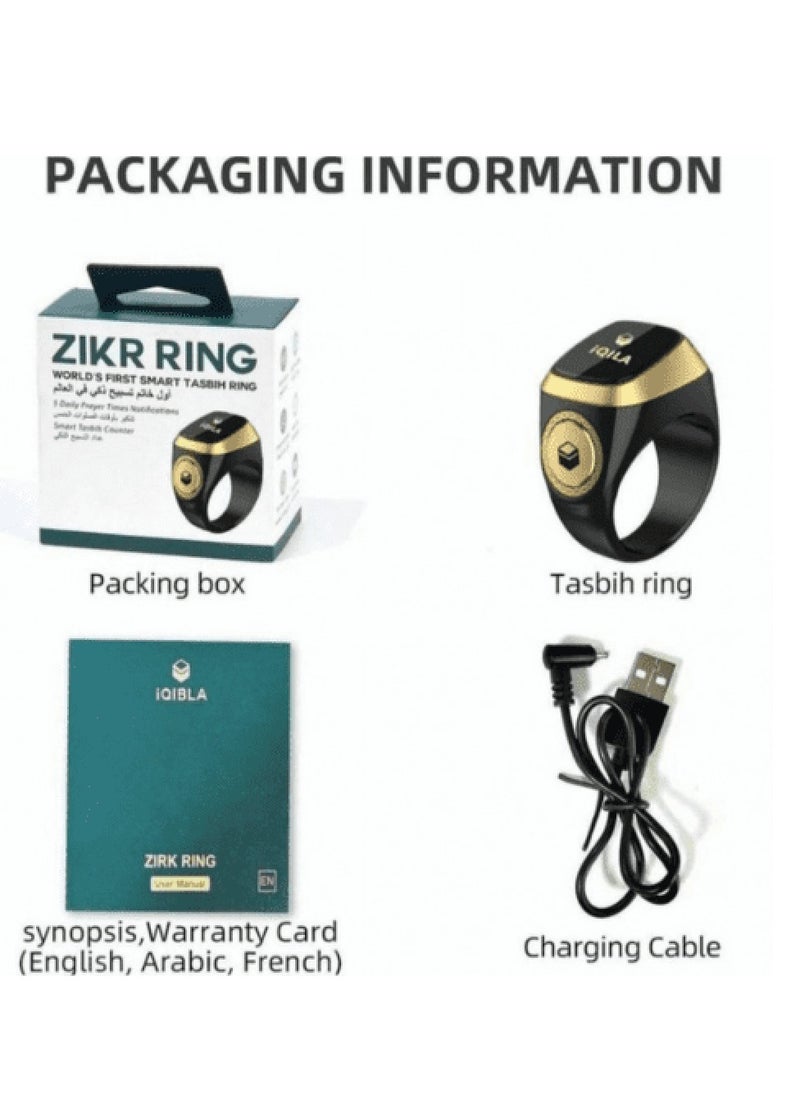 Generic - 18mm Smart Zikr Ring with Vibration Reminder, Tasbeeh Counter, Bluetooth Connection to Exclusive IQIBLA App and 5 Daily Prayer Reminders - Image 1