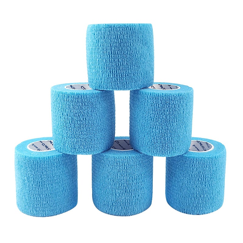 COMOmed Self Adherent Cohesive Bandage 2x5 Yards First Aid Bandages Stretch Sport Athletic Wrap Vet Tape for Wrist Ankle Sprain and SwellingLight Blue6 Rolls - Image 3