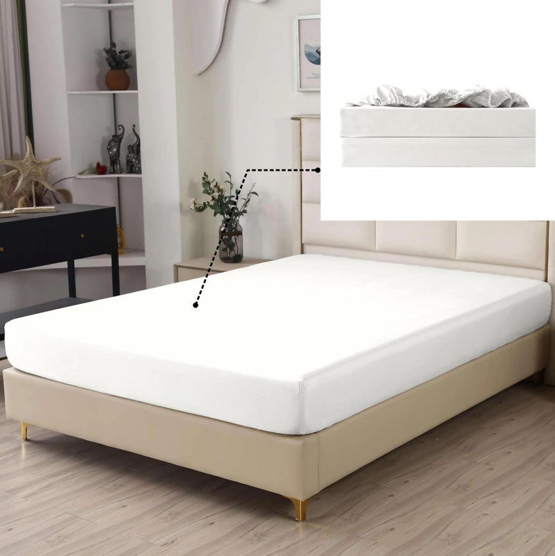 SDIII White Twin Fitted Sheet 2 Pack Hotel Quality Brushed Microfiber Bottom Fitted Sheets Soft and Breathable Deep Pocket Sheets for Twin Size Bed