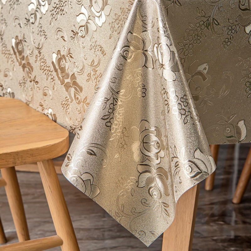 FAVE Golden Tablecloths Vinyl Tablecloth for Kitchen Dining Table Wipeable PVC Tablecloth Cover for Wedding Banquet Birthday Party Restaurant DecorationsGold Rose55x78