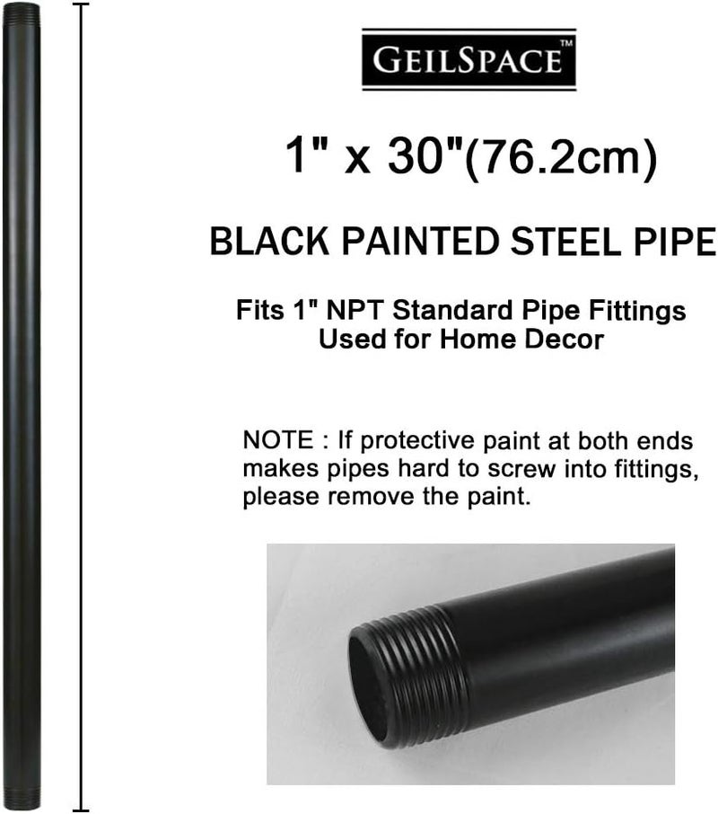GeilSpace 1" × 30" Pre-Cut Black Metal Pipe, Industrial Steel Fits Standard One Inch Black Threaded Pipes and Fittings - Vintage DIY Industrial Shelving (1" × 30") - Image 1
