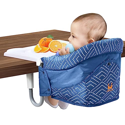 MTWML Hook On High Chair with Tray,Portable Baby High Chair That Attaches to Table,Clip On Fast Table Seat for Babies and Toddlers.Baby Feeding Seat for Dining Tables and Counter(Stripe-Blue) - Image 1