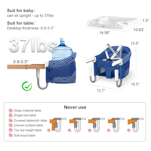 MTWML Hook On High Chair with Tray,Portable Baby High Chair That Attaches to Table,Clip On Fast Table Seat for Babies and Toddlers.Baby Feeding Seat for Dining Tables and Counter(Stripe-Blue) - Image 3