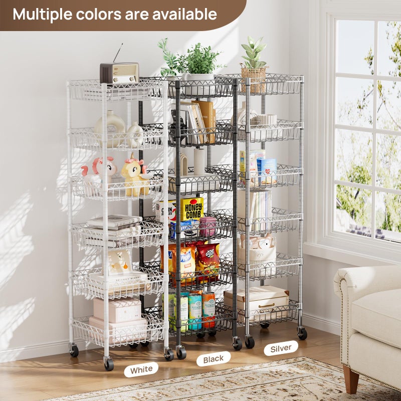 Golpart 6 Shelves Storage Shelf Wire Closet Bathroom Organizers Metal Pantry Kitchen Garage Shelving Unit Laundry Room Organization Home Rack Net Basket Silver with Wheels 14" Dx14 Wx64.8 H - Image 5