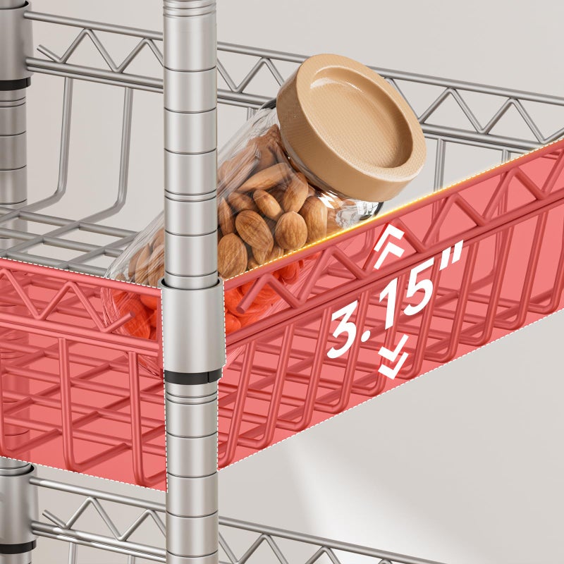 Golpart 6 Shelves Storage Shelf Wire Closet Bathroom Organizers Metal Pantry Kitchen Garage Shelving Unit Laundry Room Organization Home Rack Net Basket Silver with Wheels 14" Dx14 Wx64.8 H - Image 2