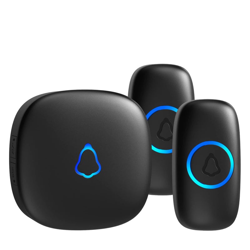 SECRUI Wireless Doorbell with 2 Buttons Waterproof Mini Door Bell 1000ft Range 110dB Mute Mode 58 Door Chimes Colorful LED Flashing Black