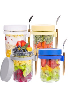 4 Pack 350ml Overnight Oats Containers with Lids and Spoons, 16 oz Glass Overnight Oats Jars, Large Capacity Airtight Jars for Milk, Cereal, Fruit
