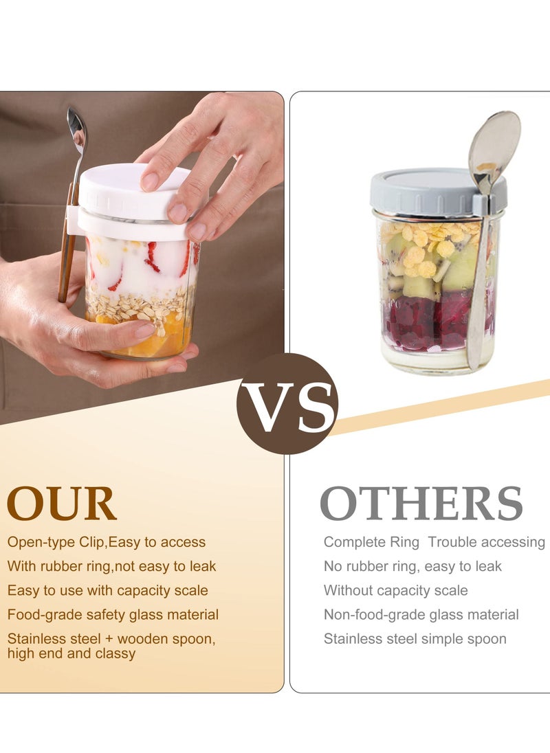 XiuWoo - 4 Pack 350ml Overnight Oats Containers with Lids and Spoons, 16 oz Glass Overnight Oats Jars, Large Capacity Airtight Jars for Milk, Cereal, Fruit - Image 1