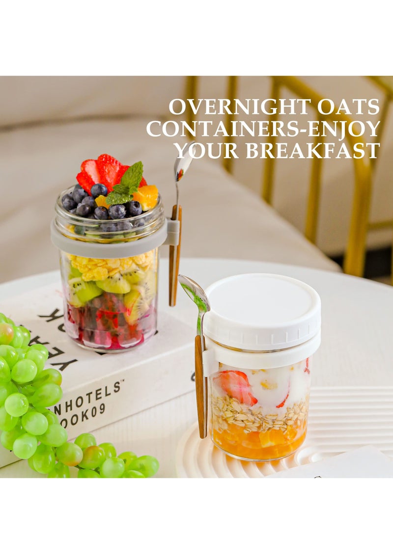 XiuWoo - 4 Pack 350ml Overnight Oats Containers with Lids and Spoons, 16 oz Glass Overnight Oats Jars, Large Capacity Airtight Jars for Milk, Cereal, Fruit - Image 1
