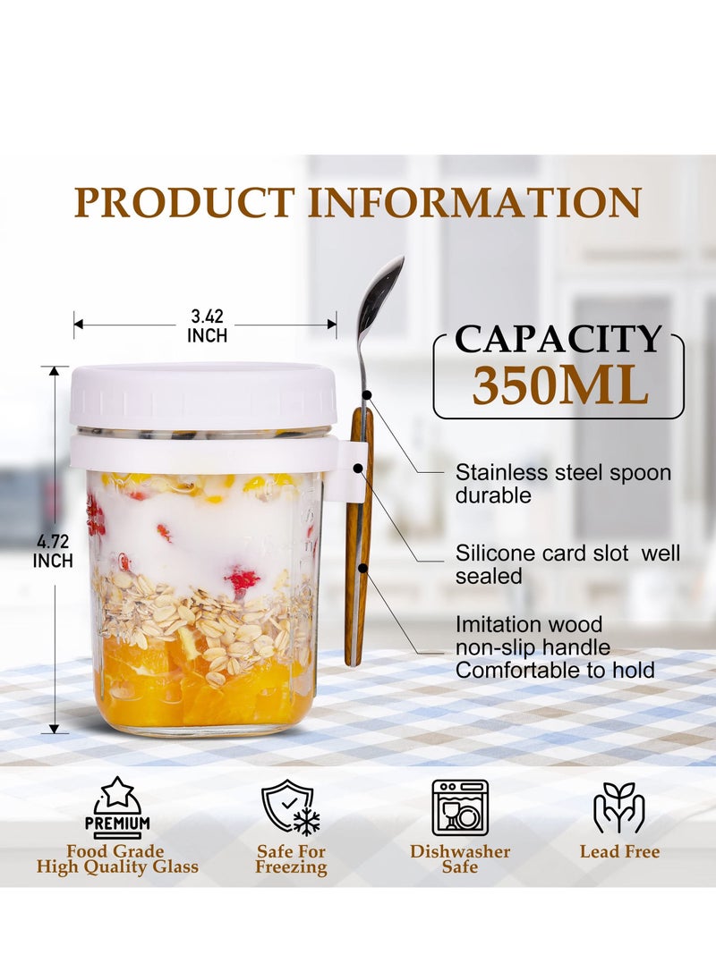 XiuWoo - 4 Pack 350ml Overnight Oats Containers with Lids and Spoons, 16 oz Glass Overnight Oats Jars, Large Capacity Airtight Jars for Milk, Cereal, Fruit - Image 1