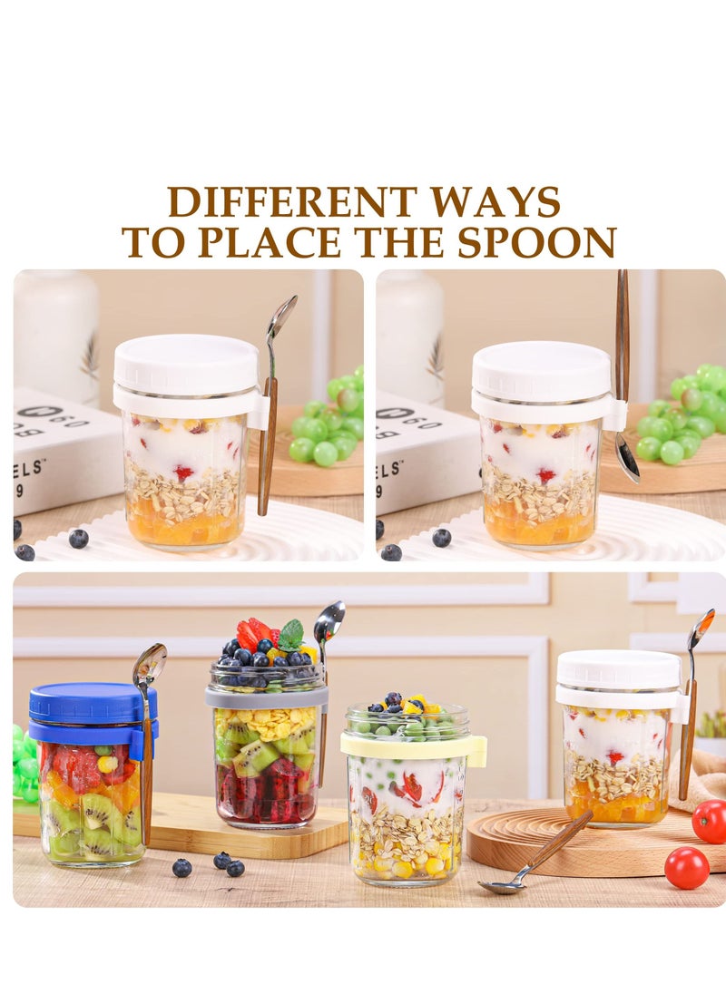 XiuWoo - 4 Pack 350ml Overnight Oats Containers with Lids and Spoons, 16 oz Glass Overnight Oats Jars, Large Capacity Airtight Jars for Milk, Cereal, Fruit - Image 1
