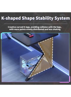 OHAHO Large Gaming Desk, Black PC Computer Desk, Ergonomic Home Office Desk with Carbon Fiber Surface Gaming Table Workstation for Gift Idea, (Black, 100x60x75cm)  - Image 5