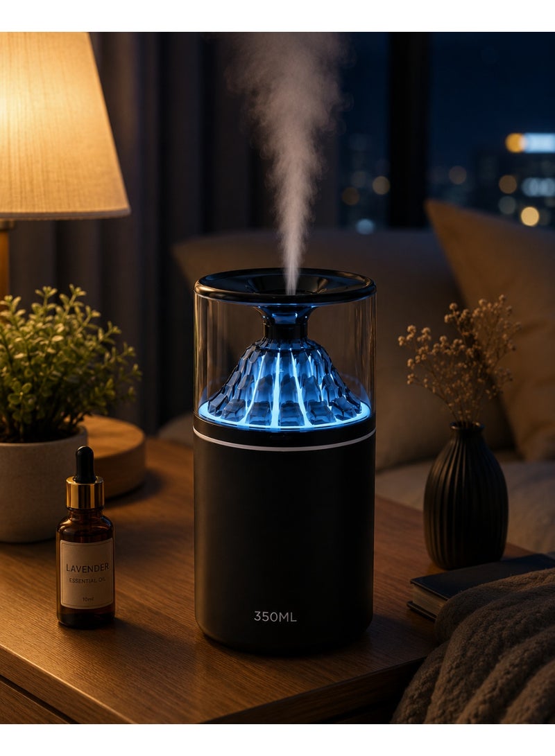 350Ml Volcano Cloud Essential Oil Diffuser With Led Light, Fine Mist, Usb Home Fragrance Aroma Diffuser – Black - Image 1
