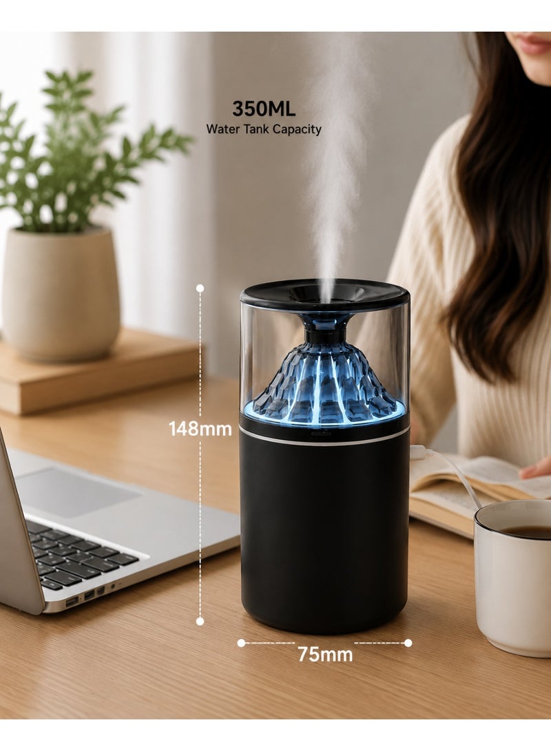 350Ml Volcano Cloud Essential Oil Diffuser With Led Light, Fine Mist, Usb Home Fragrance Aroma Diffuser – Black - Image 4