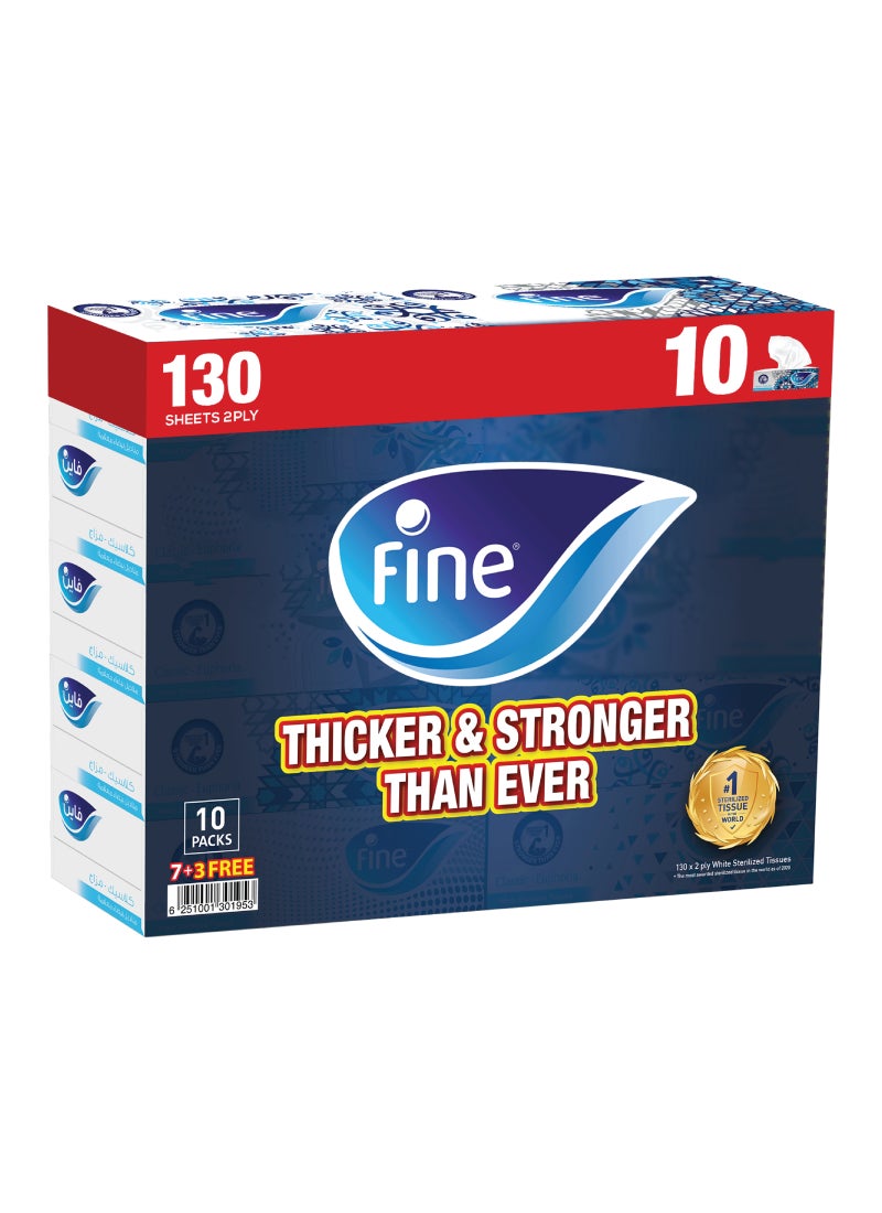 Fine Facial Tissues 130 Sheets 2 Ply Sterilized Family Pack Of 10 - Image 1