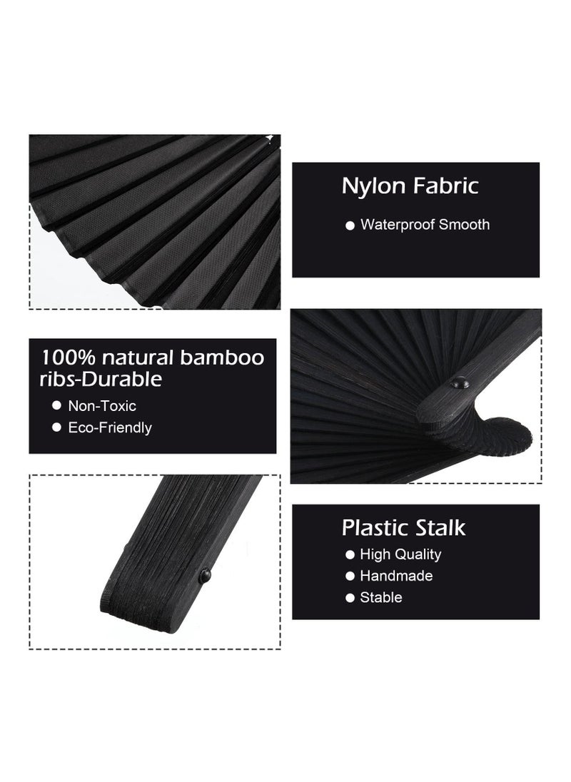 Y&D 4 Pieces Folding Hand Fan, Black Silk Fabric Bamboo Ribs Held, Chinese Japanese Vintage Fans Fan for Wedding, Dancing, Church, Party, Gift Gift, DIY Creating  - Image 4