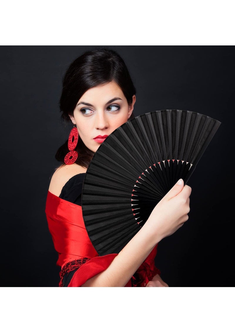 Y&D 4 Pieces Folding Hand Fan, Black Silk Fabric Bamboo Ribs Held, Chinese Japanese Vintage Fans Fan for Wedding, Dancing, Church, Party, Gift Gift, DIY Creating  - Image 3
