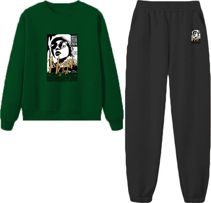 DogFish Tracksuit Oversize Icehell Printed Tracksuit,lover,couple Combination Green