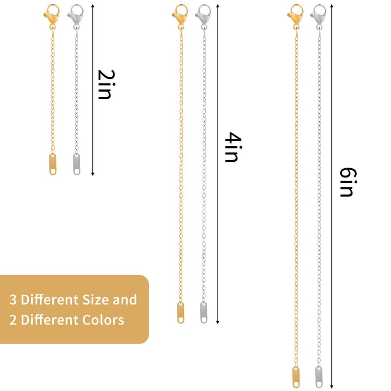 KOPOX 6 Pcs Gold and Silver Plated Necklace Extenders for Necklaces, 2", 4", 6" Delicate Necklace Extender Chain Set for Women Jewelry Making - Image 2